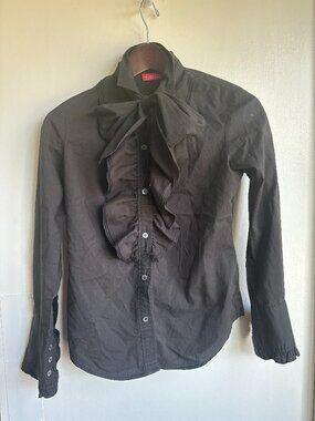 NY&C Collection Black Ruffle Tie Neck Blouse Size 0